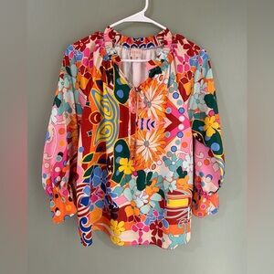 Women’s Ciebon flower power Multicolor Floral quarter sleeve Blouse size XS